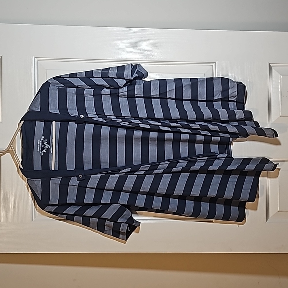 Sonoma Blue Striped Lightweight Knit Open Front Asymmetrical Cardigan Size XL